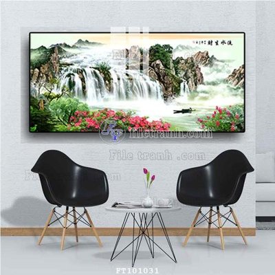 Tải file File tranh hiện đại pha lê gương FT101031 (gốc) chủ đề hoa sen