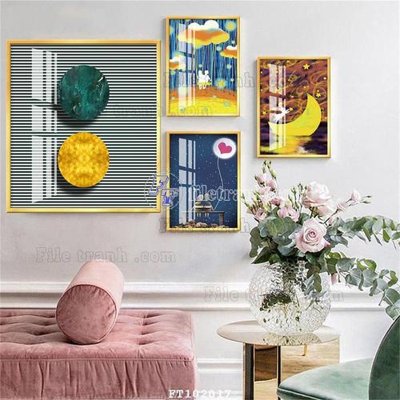 File tranh PSD File tranh hiện đại pha lê gương FT102017 chất lượng cao