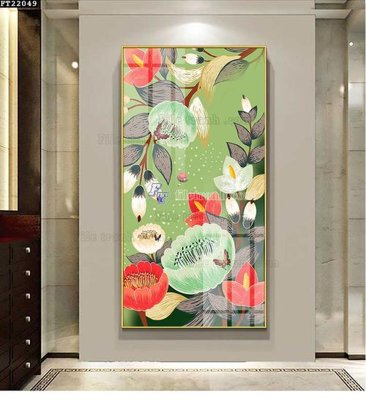 Tải file File in tranh tường đứng lối vào FT22049 (gốc) chủ đề hoa sen