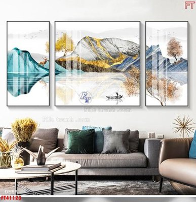 Ảnh gốc File tranh bộ hiện đại FT41123 (nét căng) in mica