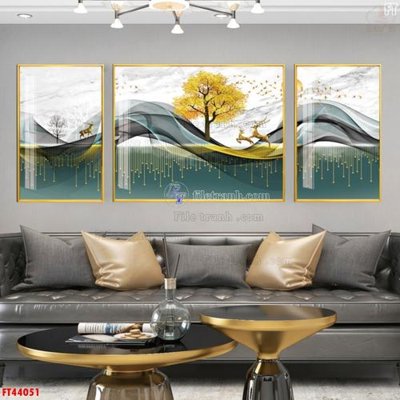 Download file gốc File tranh bộ hiện đại FT44051 (in lụa) hoa lá