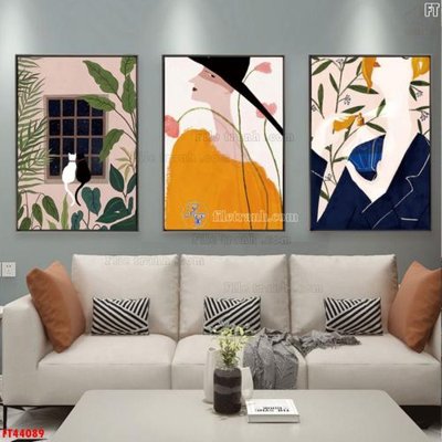 File gốc File tranh bộ hiện đại FT44089 (in lụa) tranh phong thủy