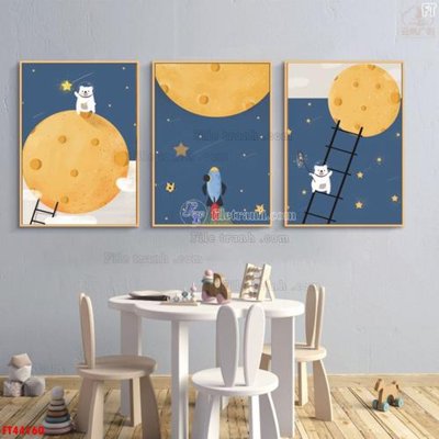 File gốc File tranh bộ hiện đại FT44160 (in lụa) hoa văn cổ điển