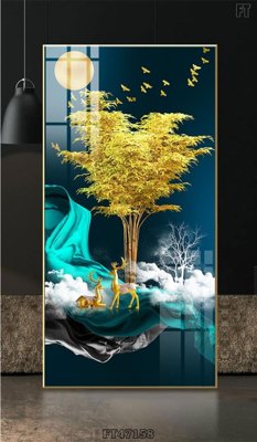 File gốc Tranh treo pha lê gương FT47158 (in lụa) hoa văn cổ điển