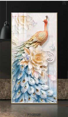 File gốc Tranh treo pha lê gương FT47787 (in lụa) hoa văn cổ điển