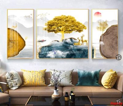 File in mica File tranh hiện đại pha lê gương FT60134 (bản gốc) làm vách ngăn