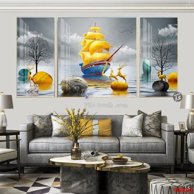 File in trần File tranh hiện đại pha lê gương FT60353 (bản gốc) mây trời