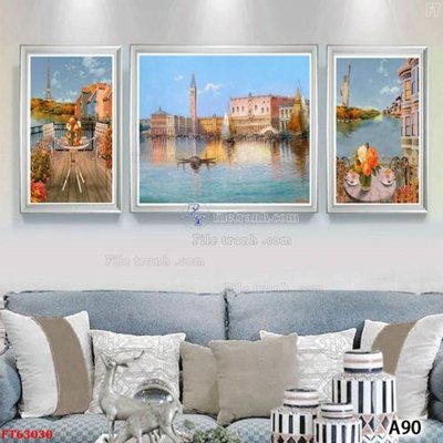 File in lụa Tranh treo pha lê gương FT63030 (tân cổ điển) Tranh treo pha lê gương FT63030