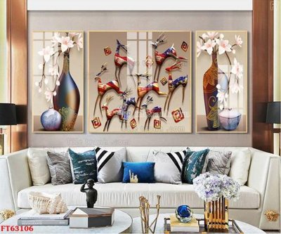 File tranh gốc in trần nhà Tranh treo pha lê gương FT63106 3D