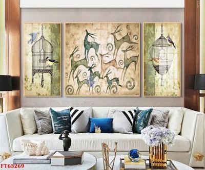 File in trần Tranh treo pha lê gương FT63269 (bản gốc) hoa văn