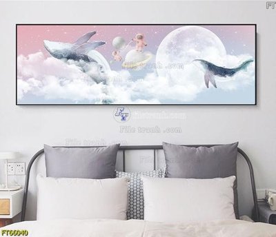 File tranh gốc in trần nhà Tranh treo pha lê gương FT66040 3D