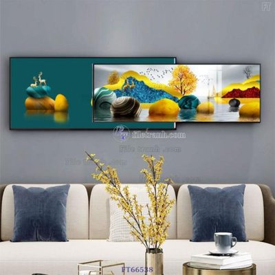 File gốc Tranh treo pha lê gương FT66538 (in lụa) tranh mã đáo