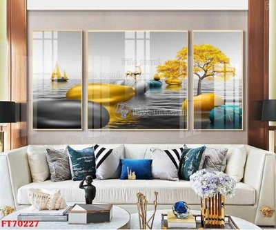 Download file gốc Tranh treo hiện đại pha lê gương FT70227 (in lụa) hoa lá