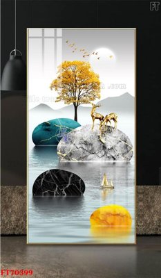File in trần Tranh treo hiện đại pha lê gương FT70399 (bản gốc) hoa văn