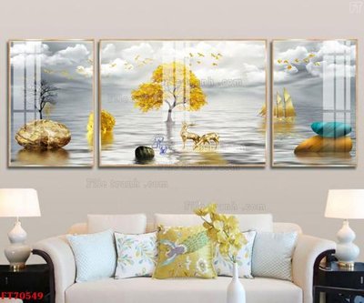 File gốc Tranh treo hiện đại pha lê gương FT70549 (in lụa) hoa văn cổ điển