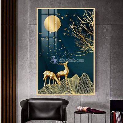 Tải file File tranh treo tường pha lê gương FT98395 (gốc) chủ đề hoa sen