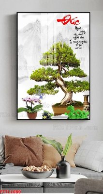 File in trần File tranh chậu mai bonsai FTTL1080 (bản gốc) mây trời