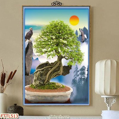 File gốc File tranh chậu mai bonsai FTTL513 (in lụa) tranh mã đáo