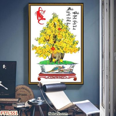 File tranh File tranh chậu mai bonsai FTTL551 (file gốc) chủ đề phong thủy