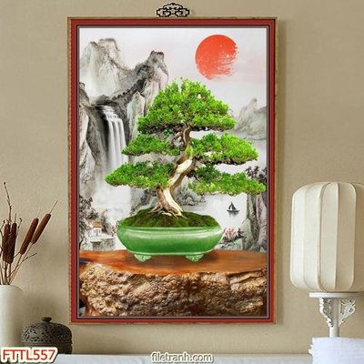 File tranh File tranh chậu mai bonsai FTTL557 (gốc) in vải canvas