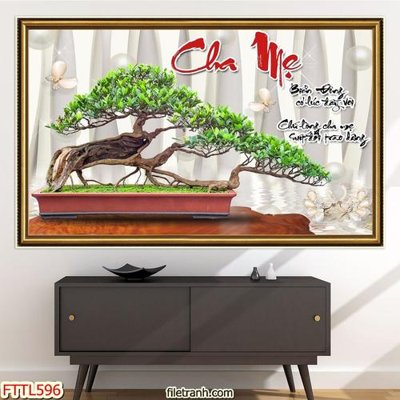 Ảnh mô tả file gốc in mica File tranh chậu mai bonsai FTTL596