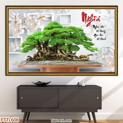 File tranh File tranh chậu mai bonsai FTTL608 (ảnh gốc) in trần 3D