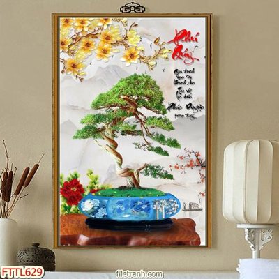 File in lụa File tranh chậu mai bonsai FTTL629 (tân cổ điển) File tranh chậu mai bonsai FTTL629