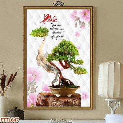 File in lụa File tranh chậu mai bonsai FTTL647 (tân cổ điển) File tranh chậu mai bonsai FTTL647