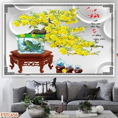 File gốc File tranh chậu mai bonsai FTTL656 (in lụa) cao cấp