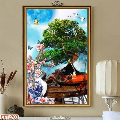 File gốc File tranh chậu mai bonsai FTTL703 (in 3D) nghệ thuật