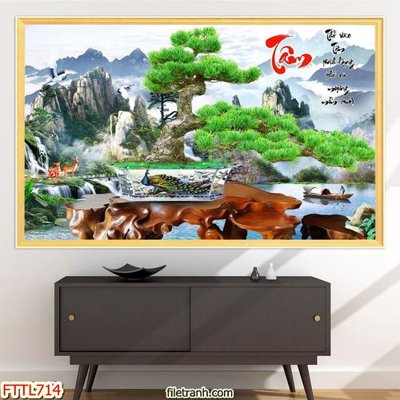 File tranh File tranh chậu mai bonsai FTTL714 (bản gốc) in lụa 5D