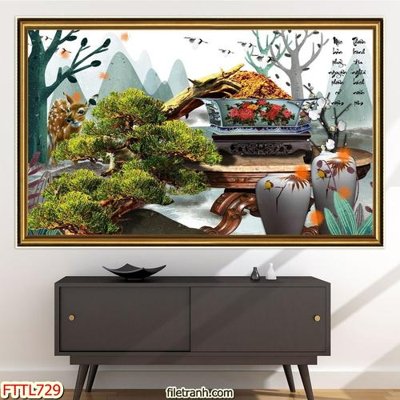File in ấn File tranh chậu mai bonsai FTTL729 chuyên nghiệp