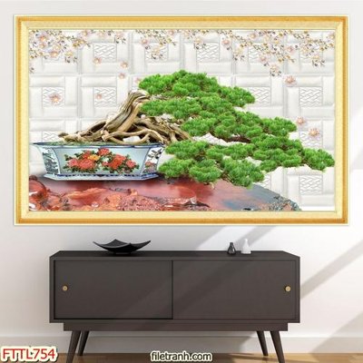 File in trần File tranh chậu mai bonsai FTTL754 (bản gốc) 5D