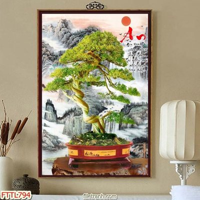 File in mica File tranh chậu mai bonsai FTTL794 (ảnh gốc) đẹp