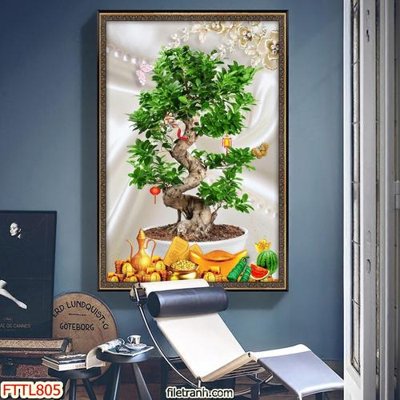 File gốc File tranh chậu mai bonsai FTTL805 (phong cách) châu Âu