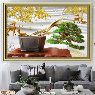 File tranh File tranh chậu mai bonsai FTTL842 (ảnh gốc) in trần 3D