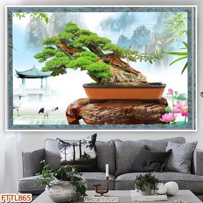 Download file gốc File tranh chậu mai bonsai FTTL865 (in lụa) cao cấp