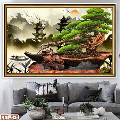 File gốc File tranh chậu mai bonsai FTTL878 (in ấn) màu sắc trung thực