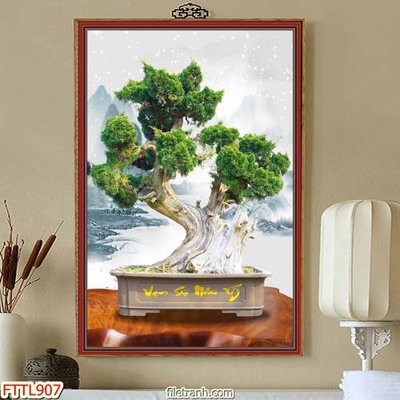File tranh File tranh chậu mai bonsai FTTL907 (bản gốc) treo quán cafe