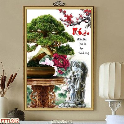 File gốc File tranh chậu mai bonsai FTTL912 (in lụa) tranh phong thủy