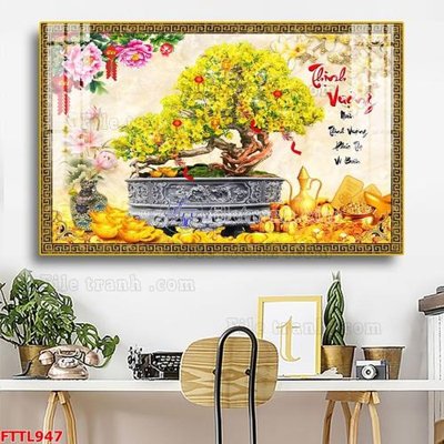 File tranh File tranh chậu mai bonsai FTTL947 (ảnh gốc) chi tiết rõ ràng