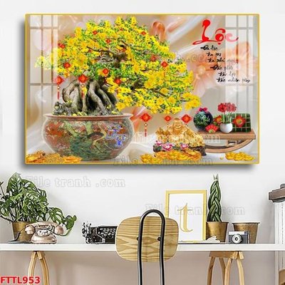File tranh File tranh chậu mai bonsai FTTL953 (gốc) in trên kính