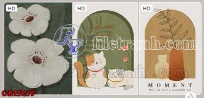 File gốc File gốc in bộ tranh decor treo tráng gương canvas GB15239 (in lụa) họa tiết 3D