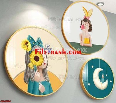 File tranh gốc File gốc in bộ tranh decor treo tráng gương canvas GB15590 (bản quyền) độc đáo
