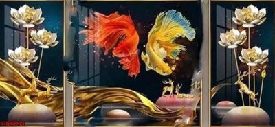 File in trần File gốc in bộ tranh decor treo tráng gương canvas GB16134 (file gốc) hoa văn 3D