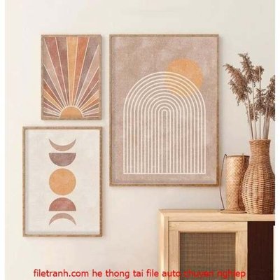 File tranh File gốc in bộ tranh decor treo tráng gương canvas GB18011 (bản gốc) in lụa dán tường