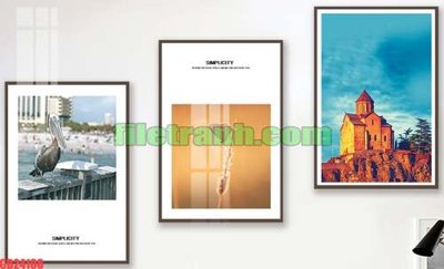 File tranh File gốc in bộ tranh decor treo tráng gương canvas GB24108 (gốc) chủ đề thành phố