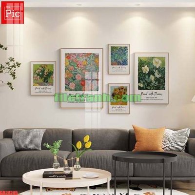 Tải file File gốc in bộ tranh decor treo tráng gương canvas GB24245 (gốc) chủ đề hoa sen