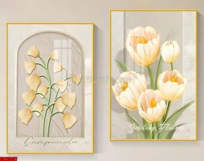 File gốc File gốc in bộ tranh decor treo tráng gương canvas GB25097 (in lụa) tranh mã đáo