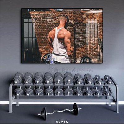 File tranh gốc in trần nhà File tranh treo phòng gym GYM216 3D